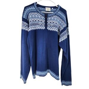 SUSAN FOSSE LARGE COTTON FAIR ISLE NORWAY PULL OVER LONG SLEEVE SWEATER